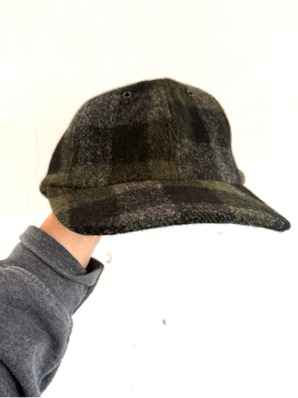 Norse Projects Plaid Wool Cap Hat Green Black Buffalo Check Leather Strap USA